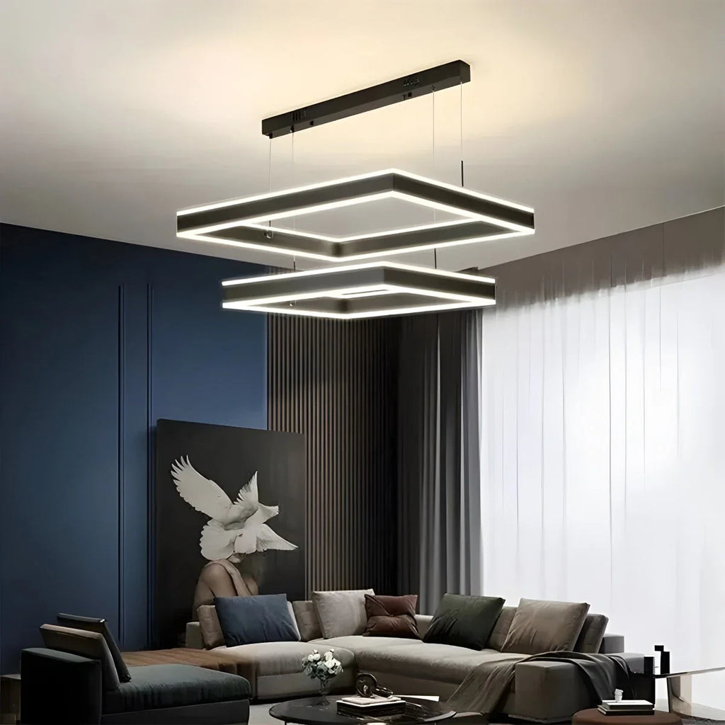 Tiered Black Square Pendant Lamp for Living Room