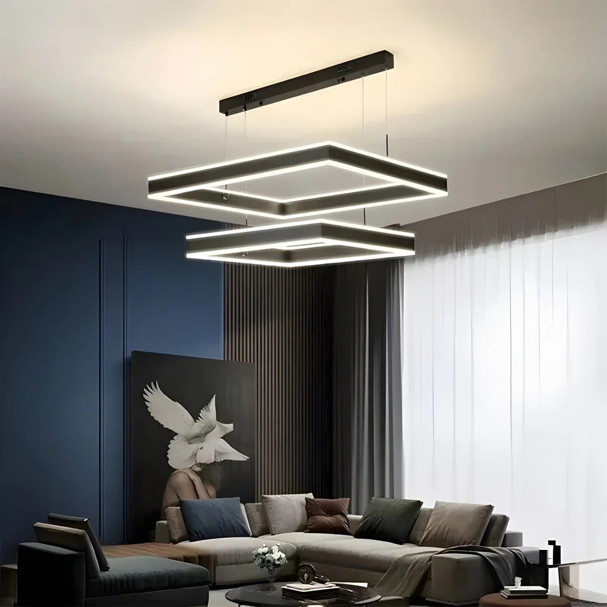 Tiered Black Square Pendant Lamp for Living Room