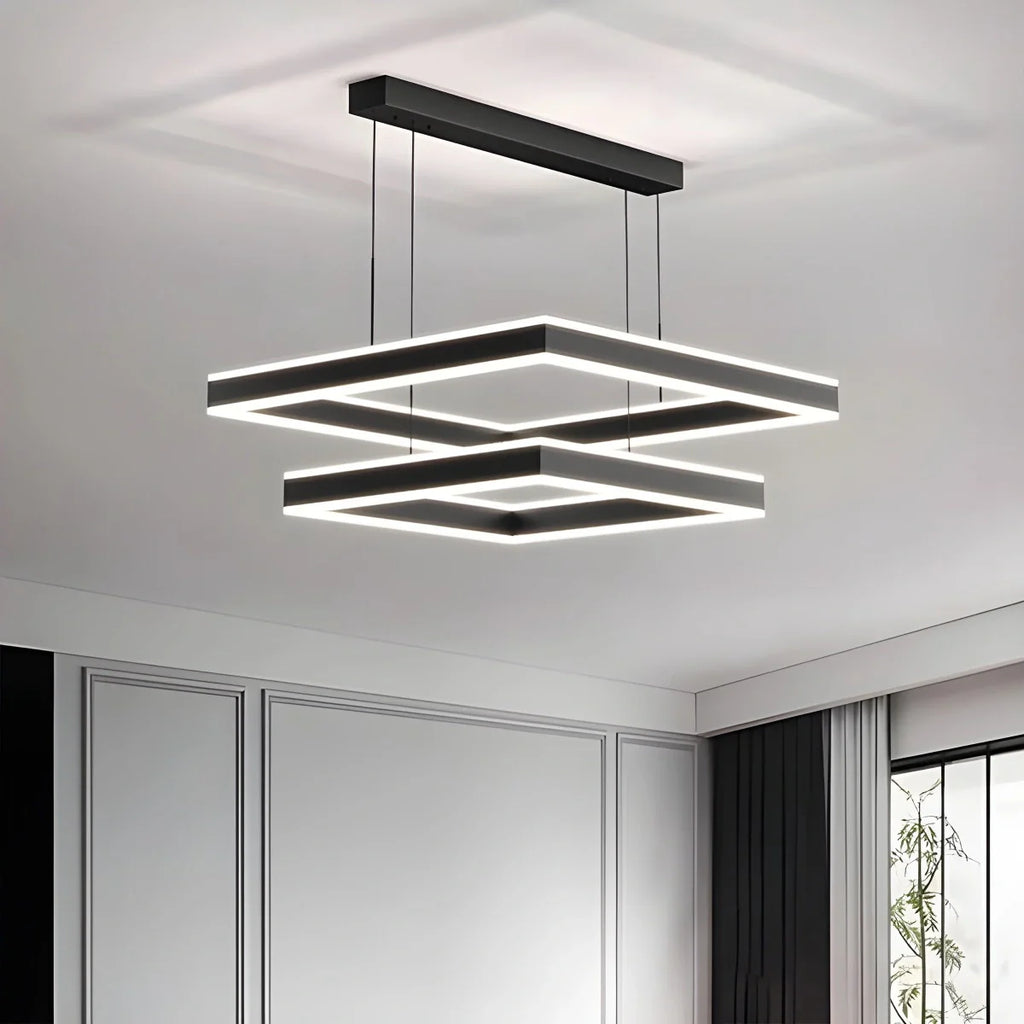 Tiered Black Square Pendant Lamp for Living Room