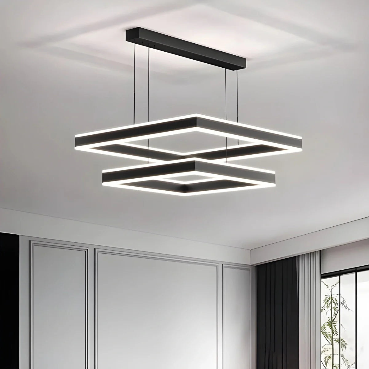 Tiered Black Square Pendant Lamp for Living Room