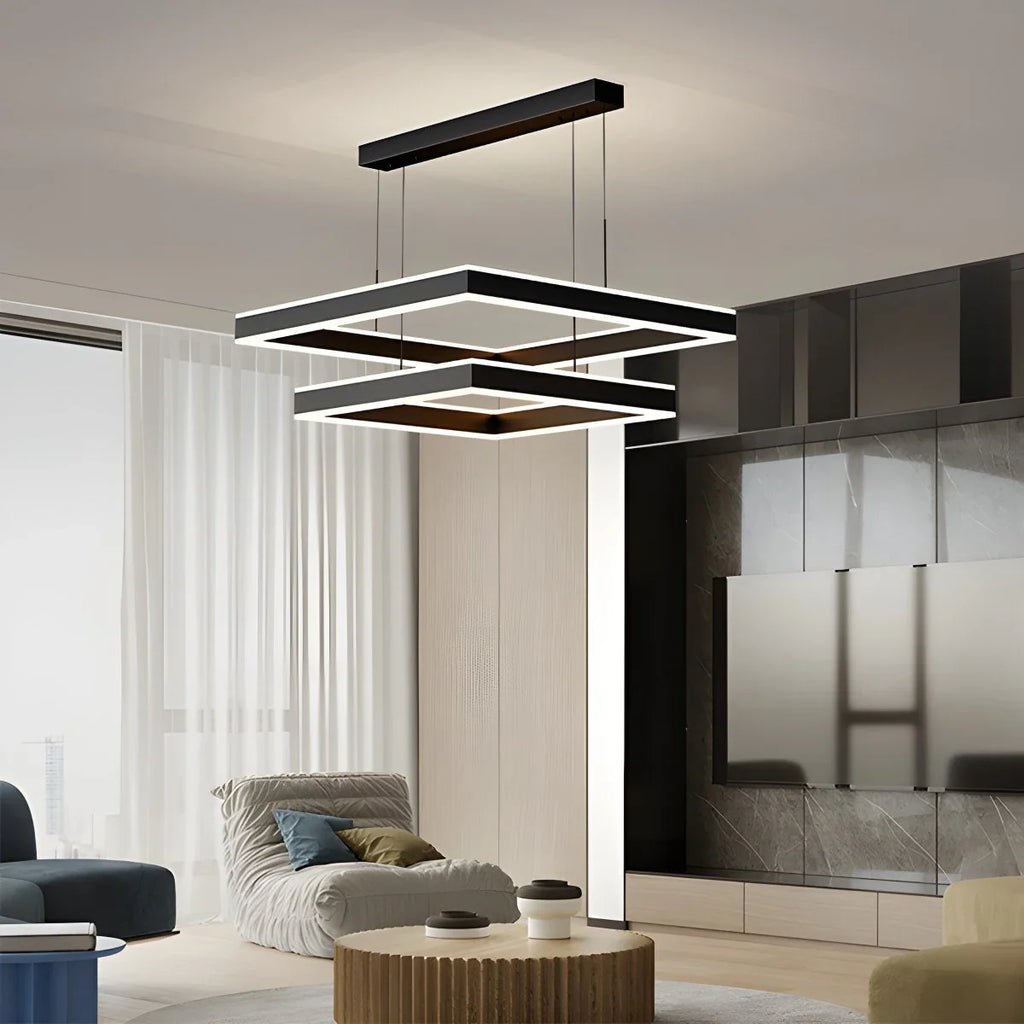Tiered Black Square Pendant Lamp for Living Room