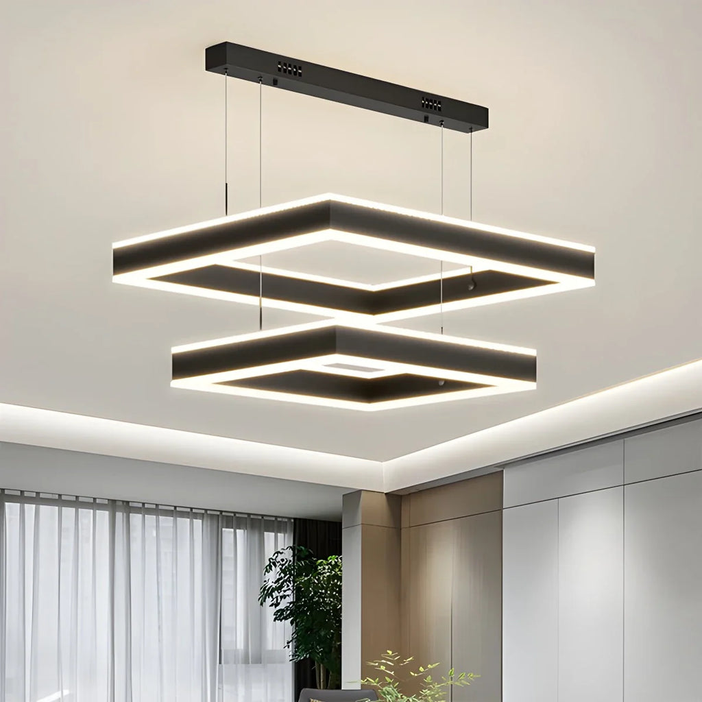 Tiered Black Square Pendant Lamp for Living Room