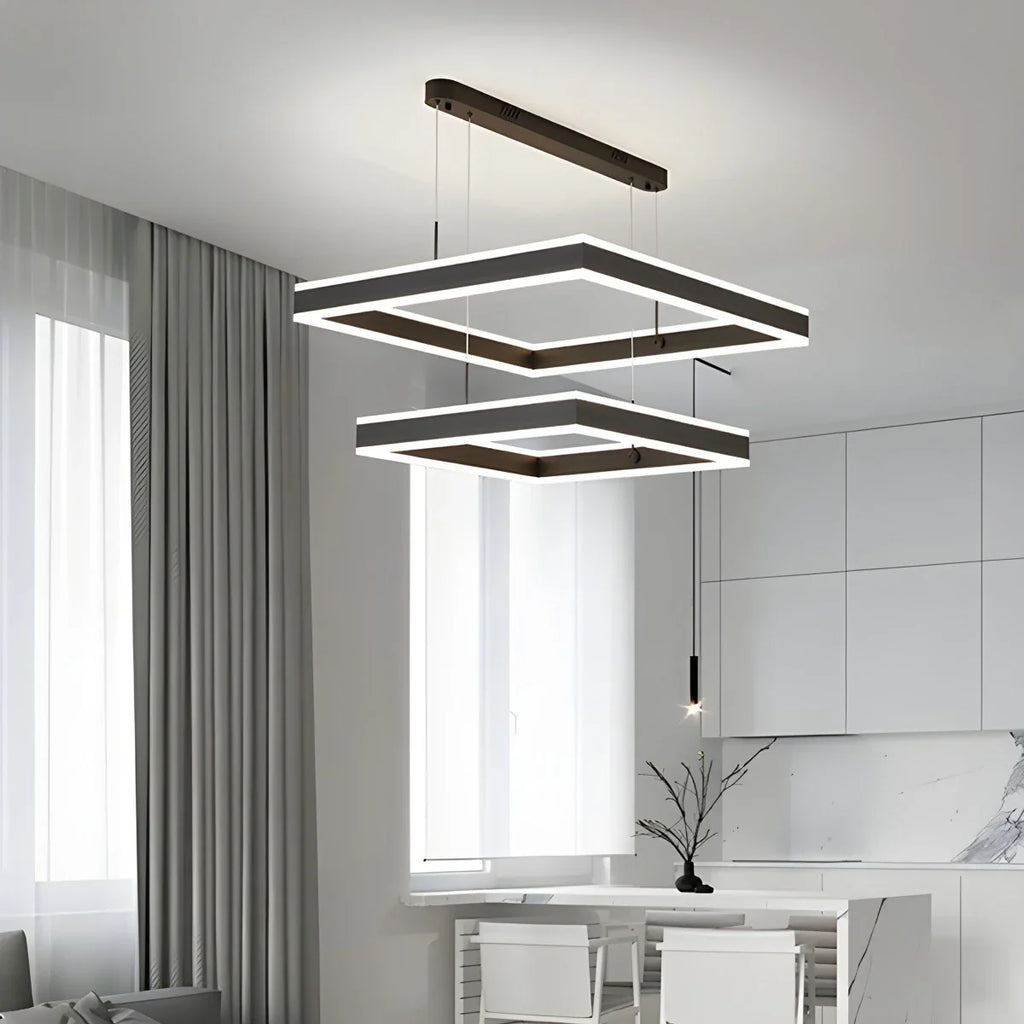 Tiered Black Square Pendant Lamp for Living Room