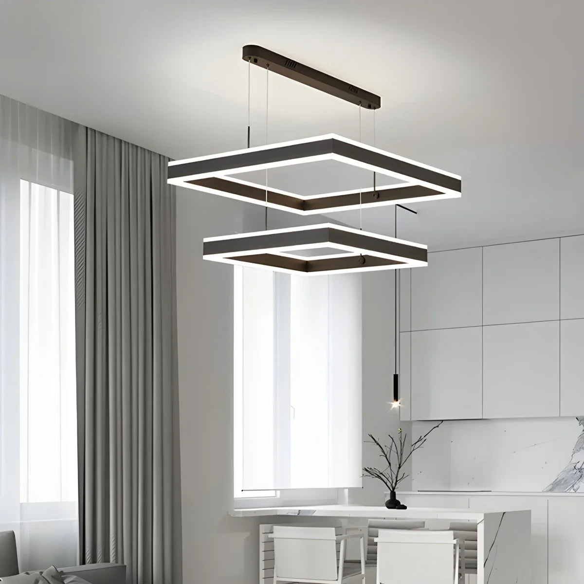 Tiered Black Square Pendant Lamp for Living Room