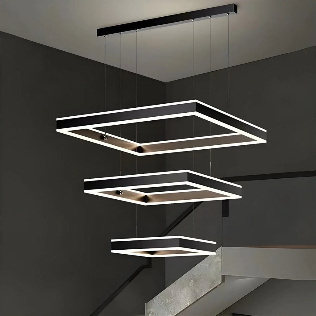 Tiered Black Square Pendant Lamp for Living Room