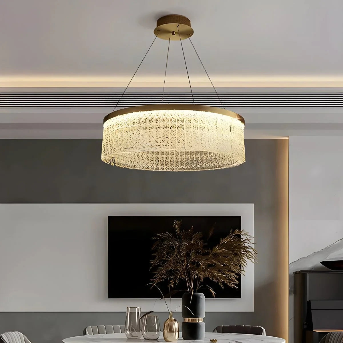 Round Halo Crystal Chandelier for Living Room