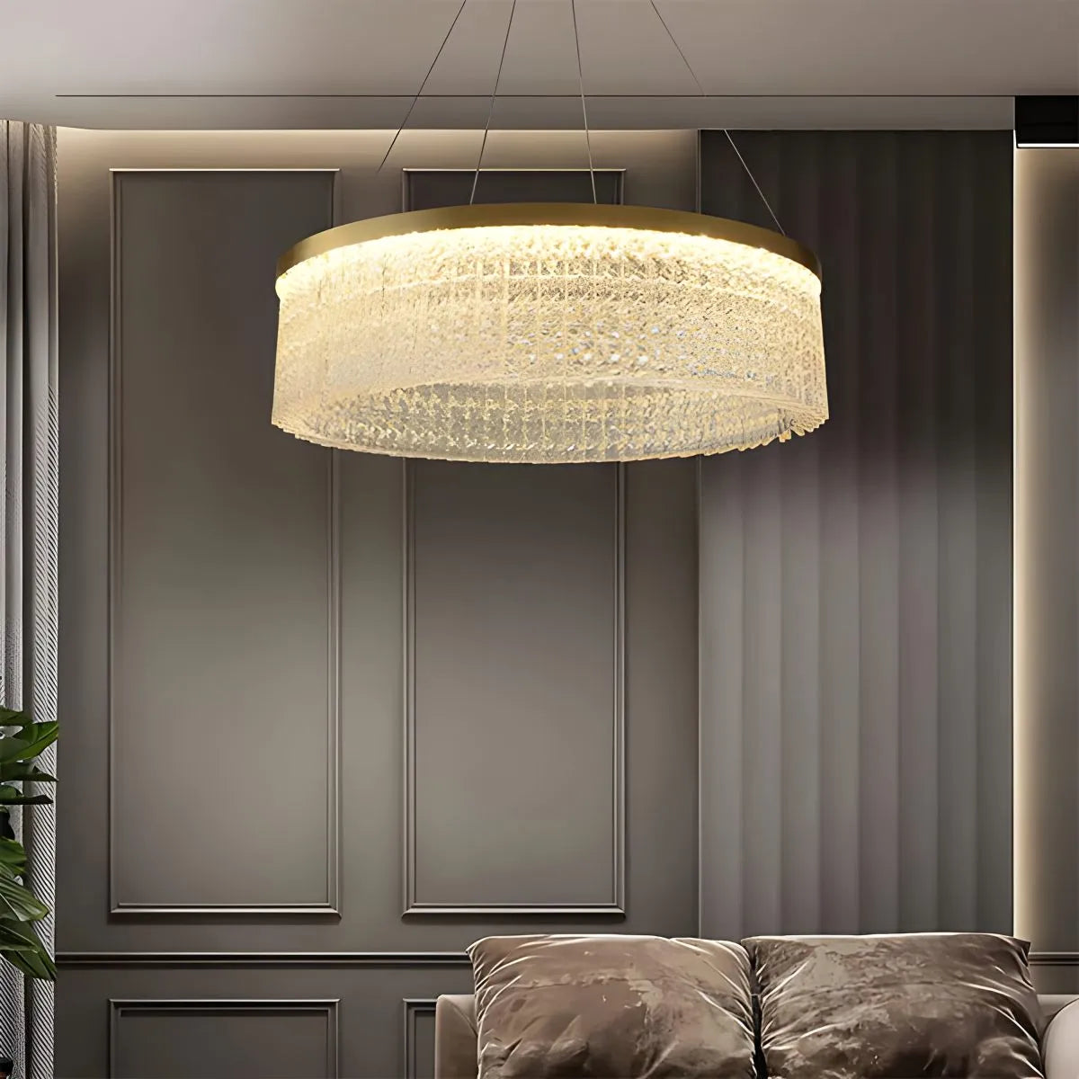 Round Halo Crystal Chandelier for Living Room