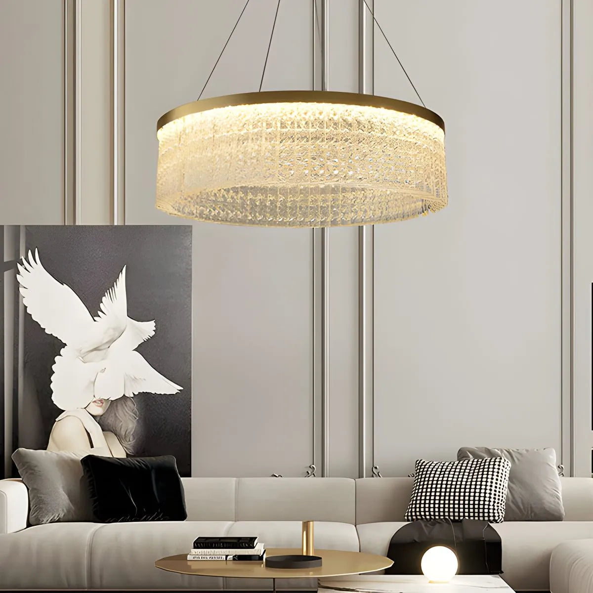 Round Halo Crystal Chandelier for Living Room