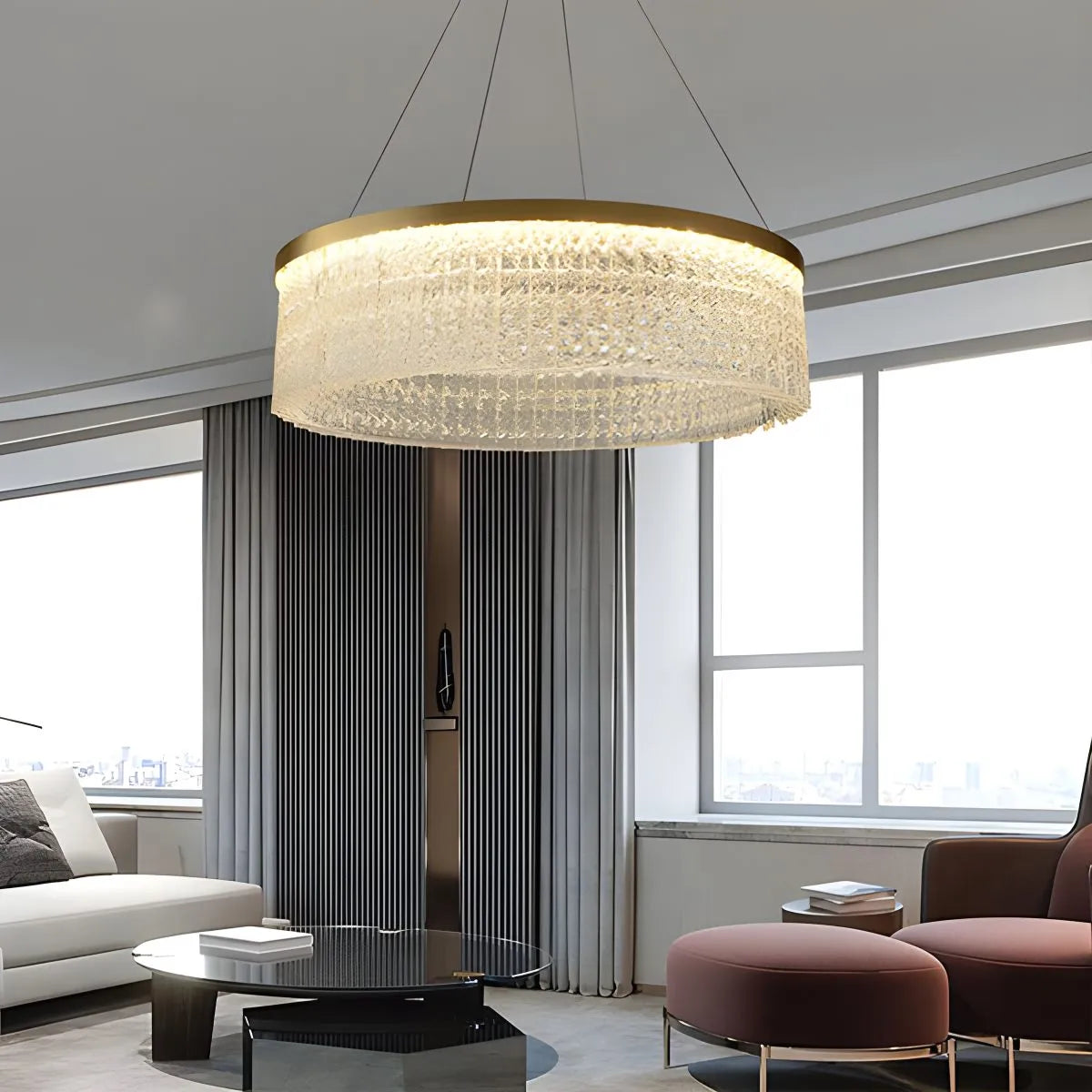 Round Halo Crystal Chandelier for Living Room