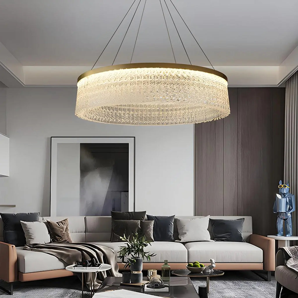 Round Halo Crystal Chandelier for Living Room