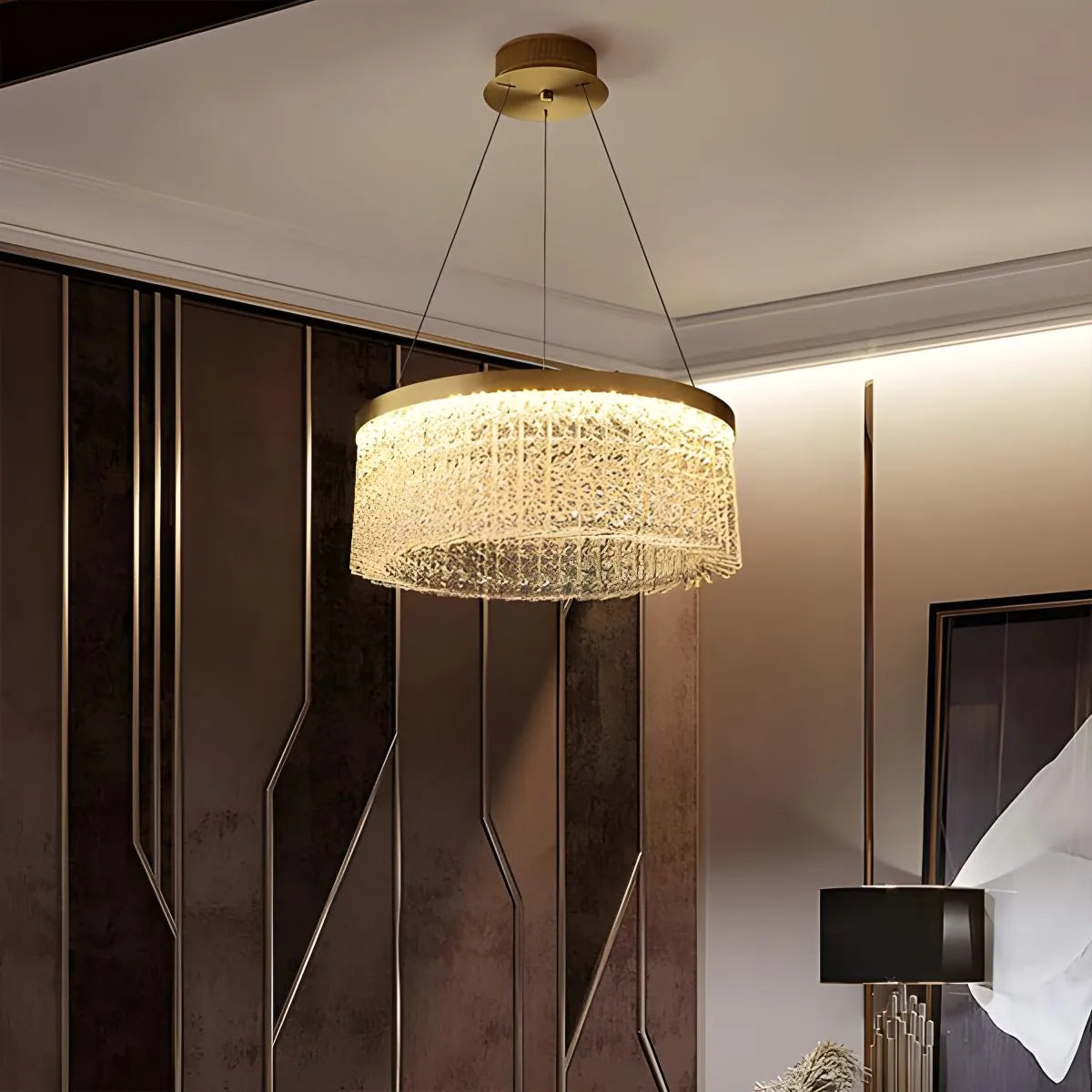 Round Halo Crystal Chandelier for Living Room