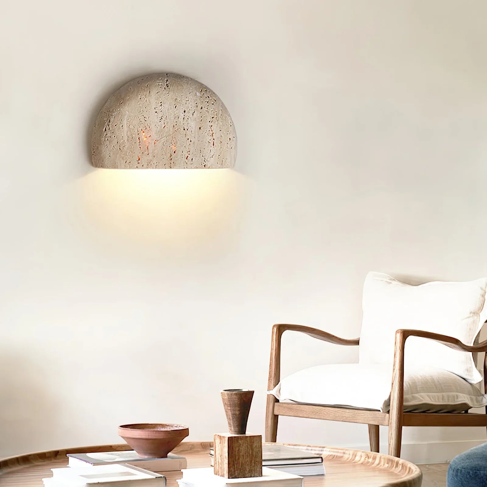 Arc Bowl Travertine Wall Lamp