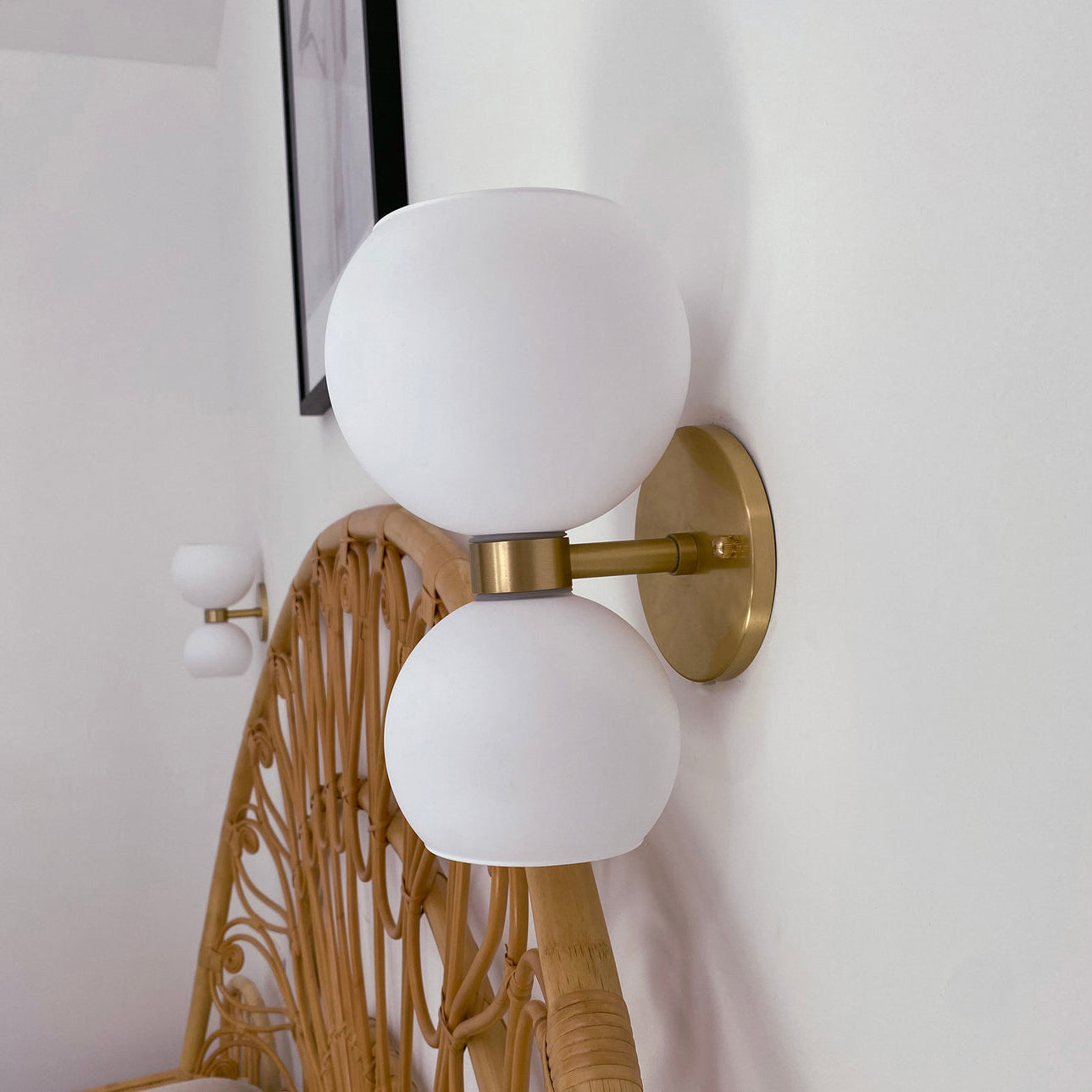 Round White Glass Bedroom Wall Lamp