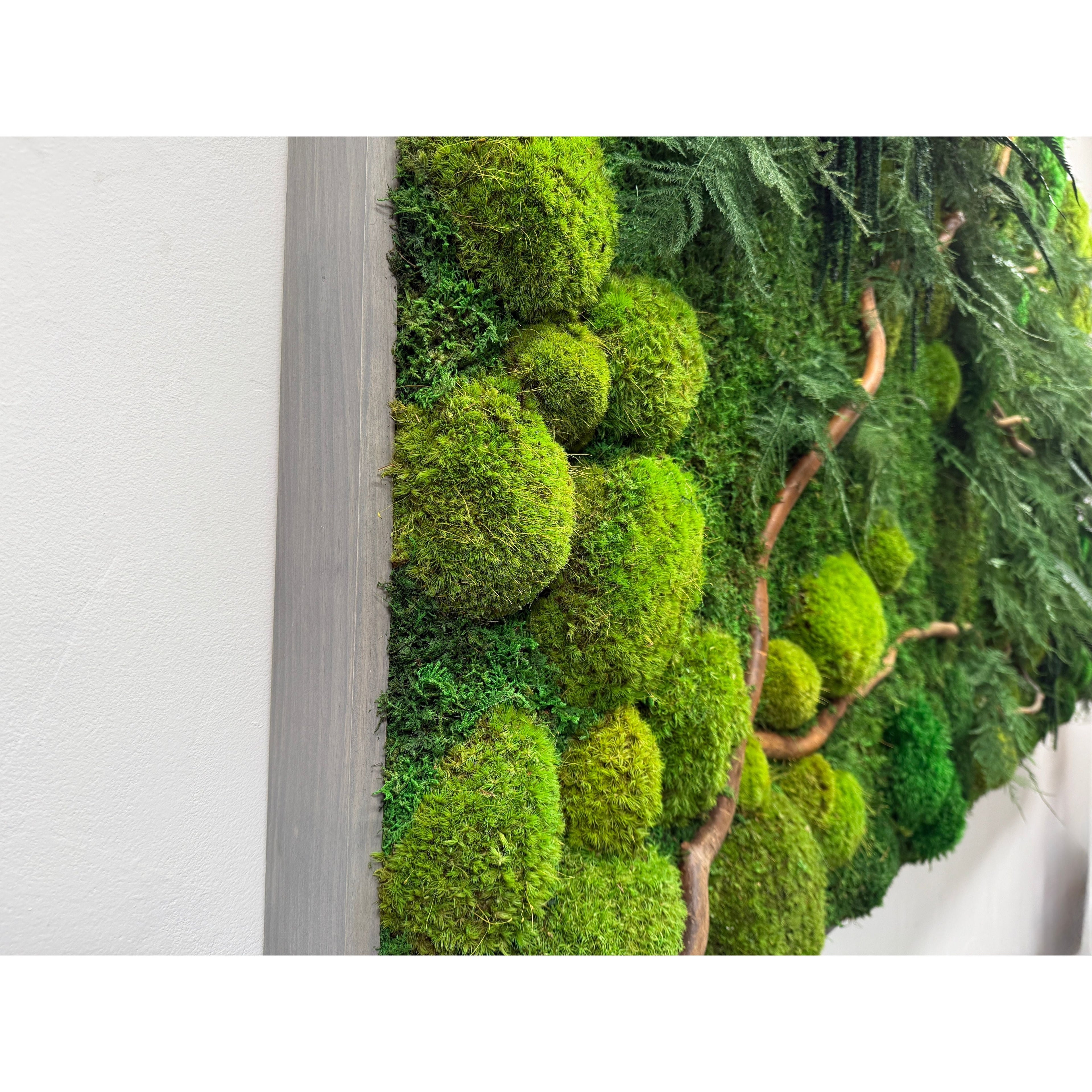 Natural Branch Moss & Ferns Plant Painting Handmade 68” x 33”