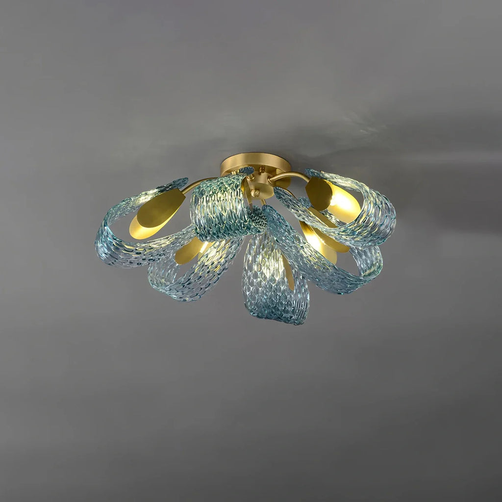 Peacock Blue Art Glass Chandelier for Dining Room