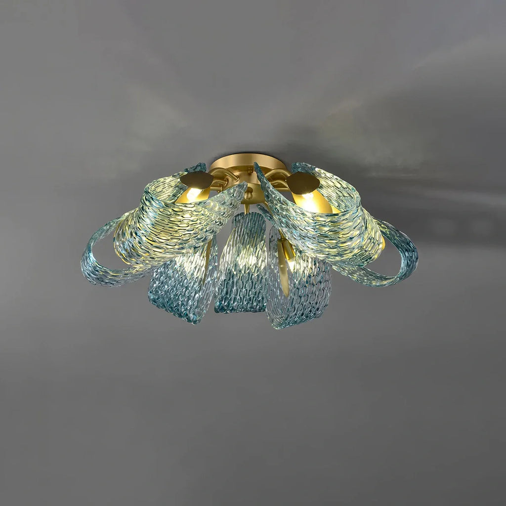 Peacock Blue Art Glass Chandelier for Dining Room