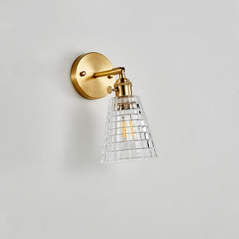Clear Checked Glass Brass Wall Sconce