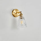 Clear Checked Glass Brass Wall Sconce