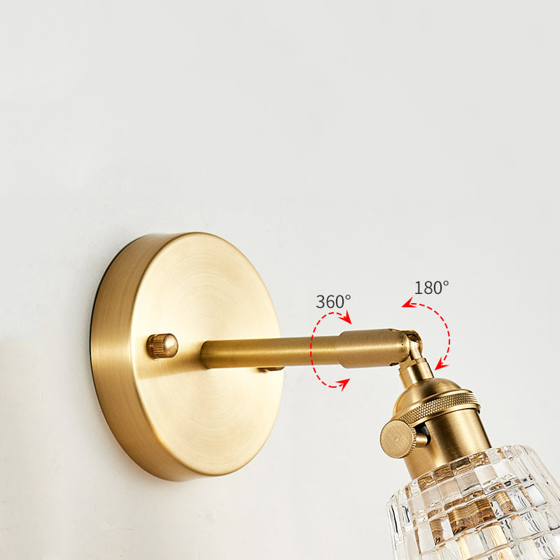 Clear Checked Glass Brass Wall Sconce