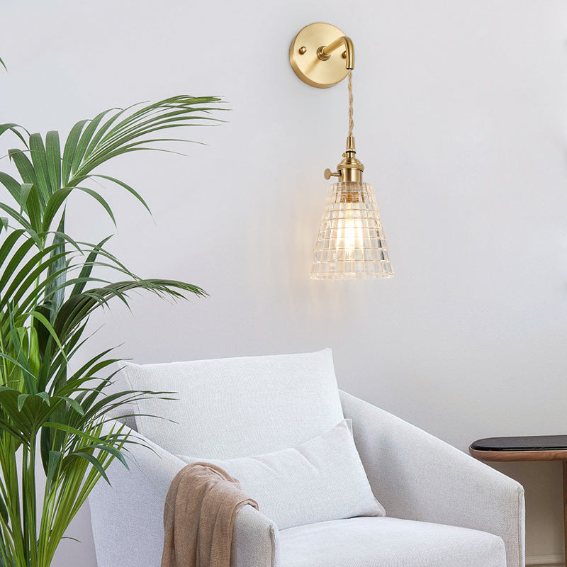 Clear Checked Glass Brass Wall Sconce