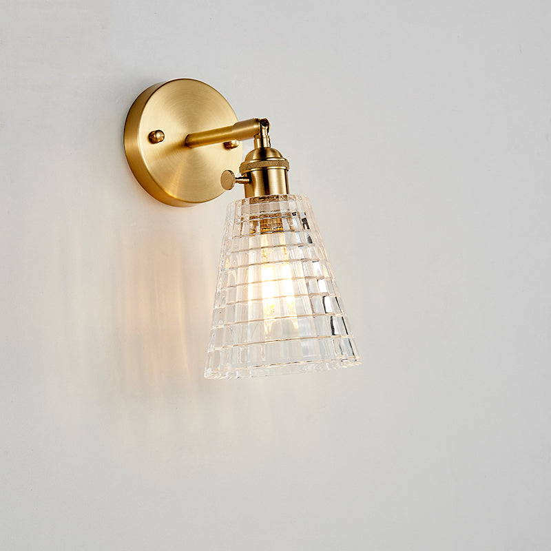 Clear Checked Glass Brass Wall Sconce