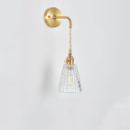 Clear Checked Glass Brass Wall Sconce