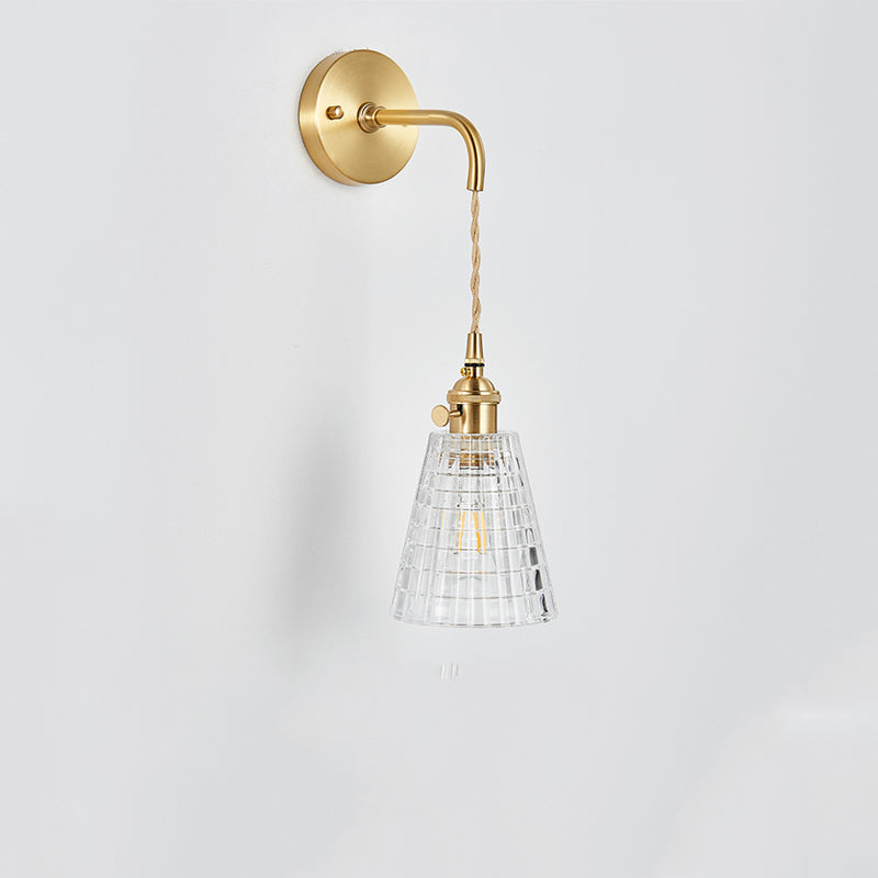 Clear Checked Glass Brass Wall Sconce