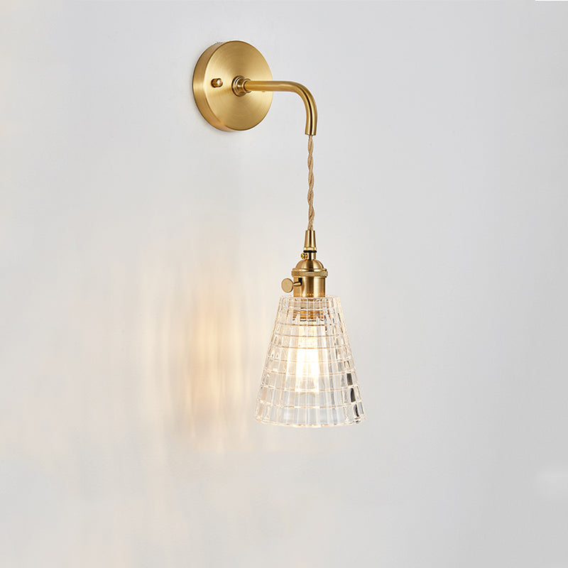 Clear Checked Glass Brass Wall Sconce