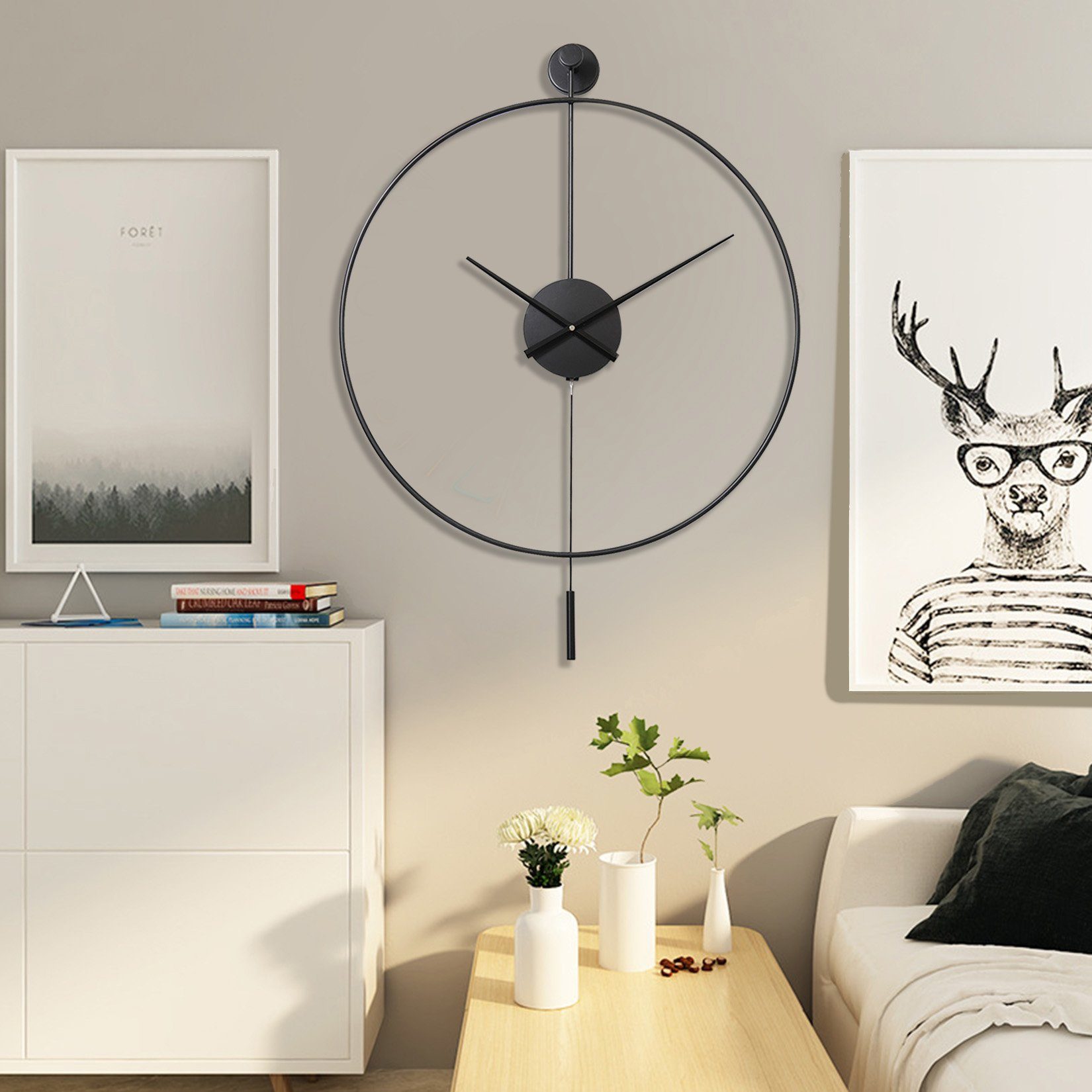 Modern Minimalist Large Wall Clock with Pendulum