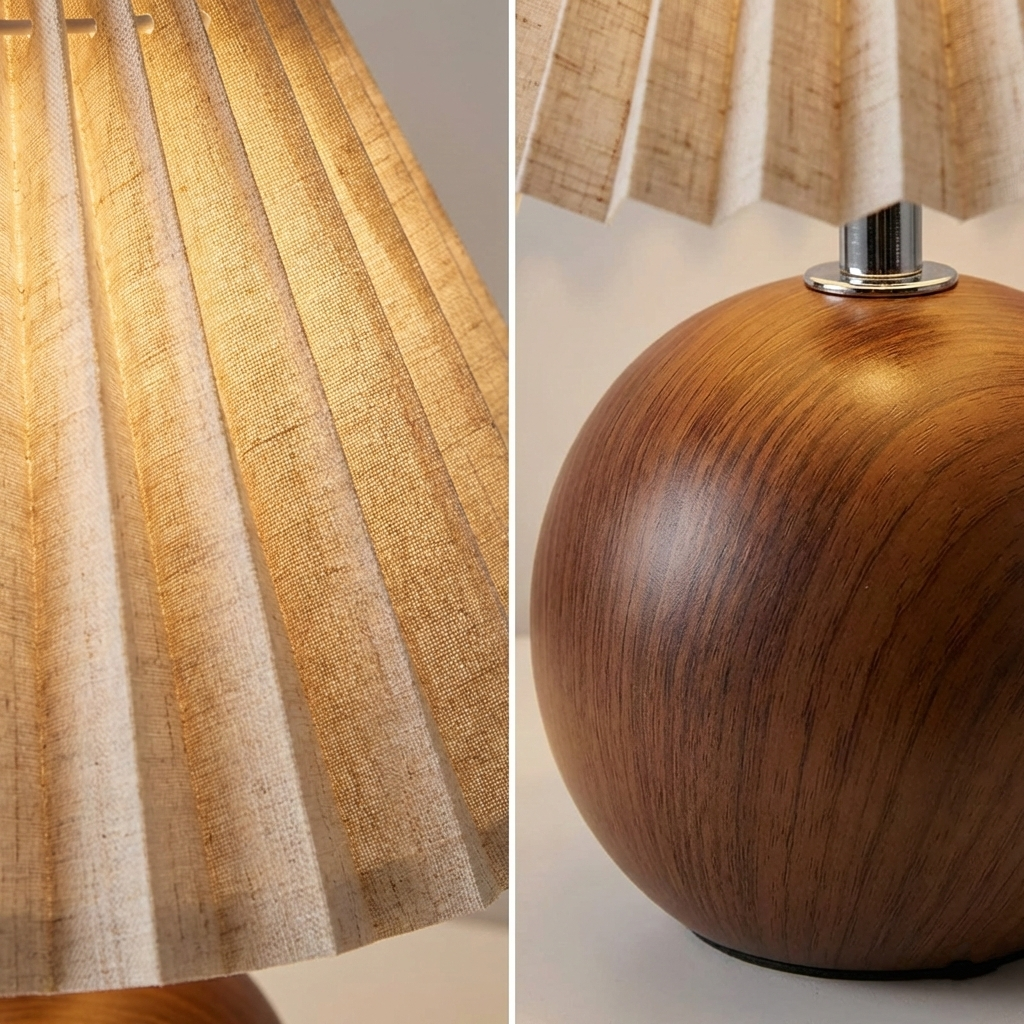 Noguchi-Inspired Pleated Table Lamp with Spherical Wood Base