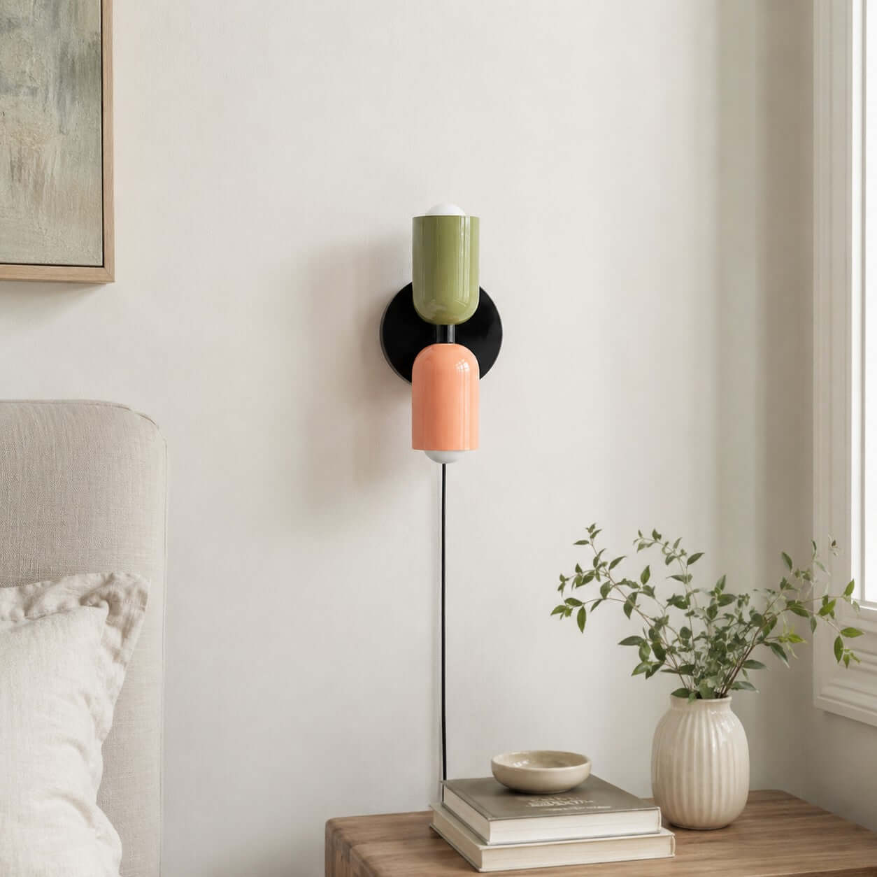 Couleur Double-Head Plug-In Wall Lamp – Art Deco No-Wire Sconce