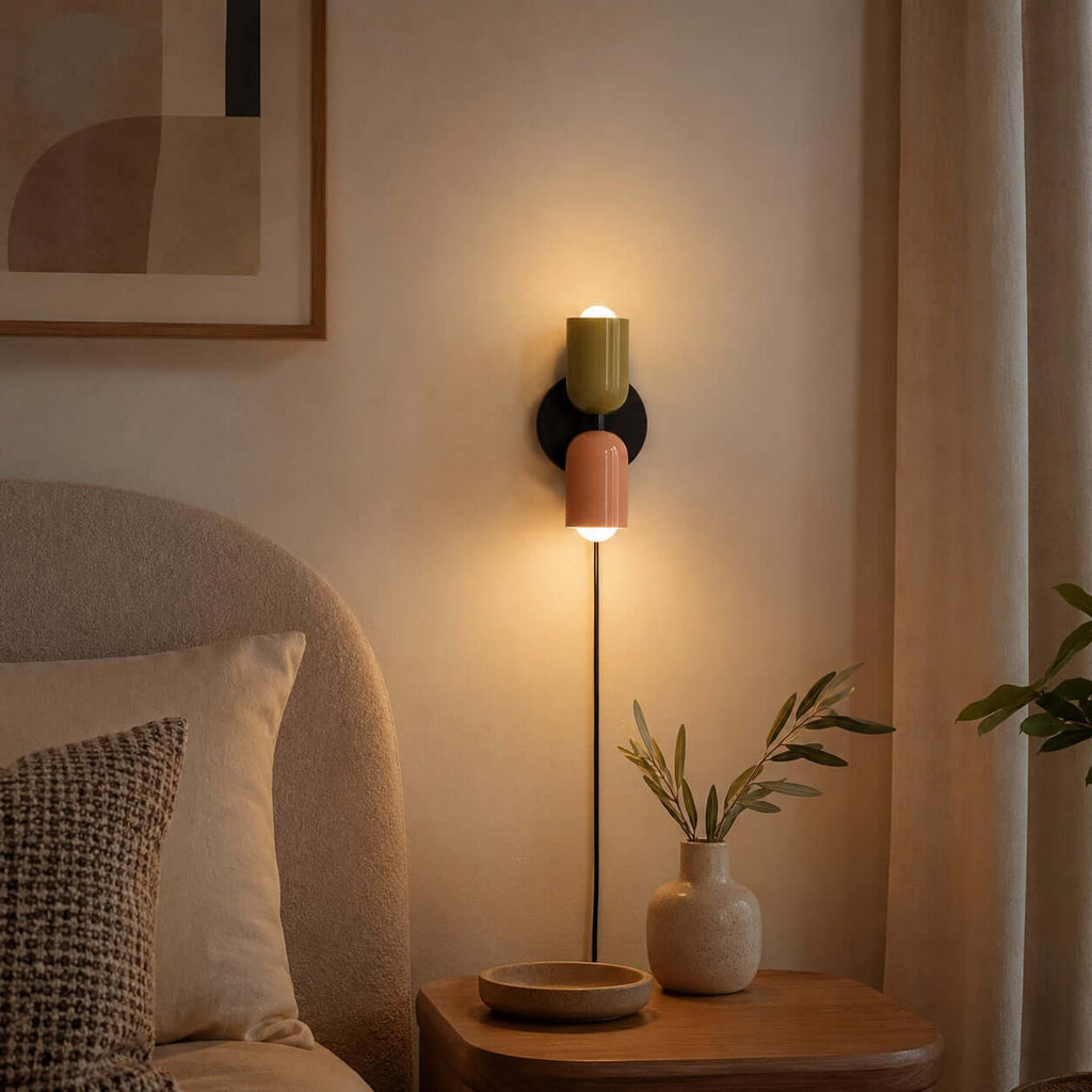 Couleur Double-Head Plug-In Wall Lamp – Art Deco No-Wire Sconce