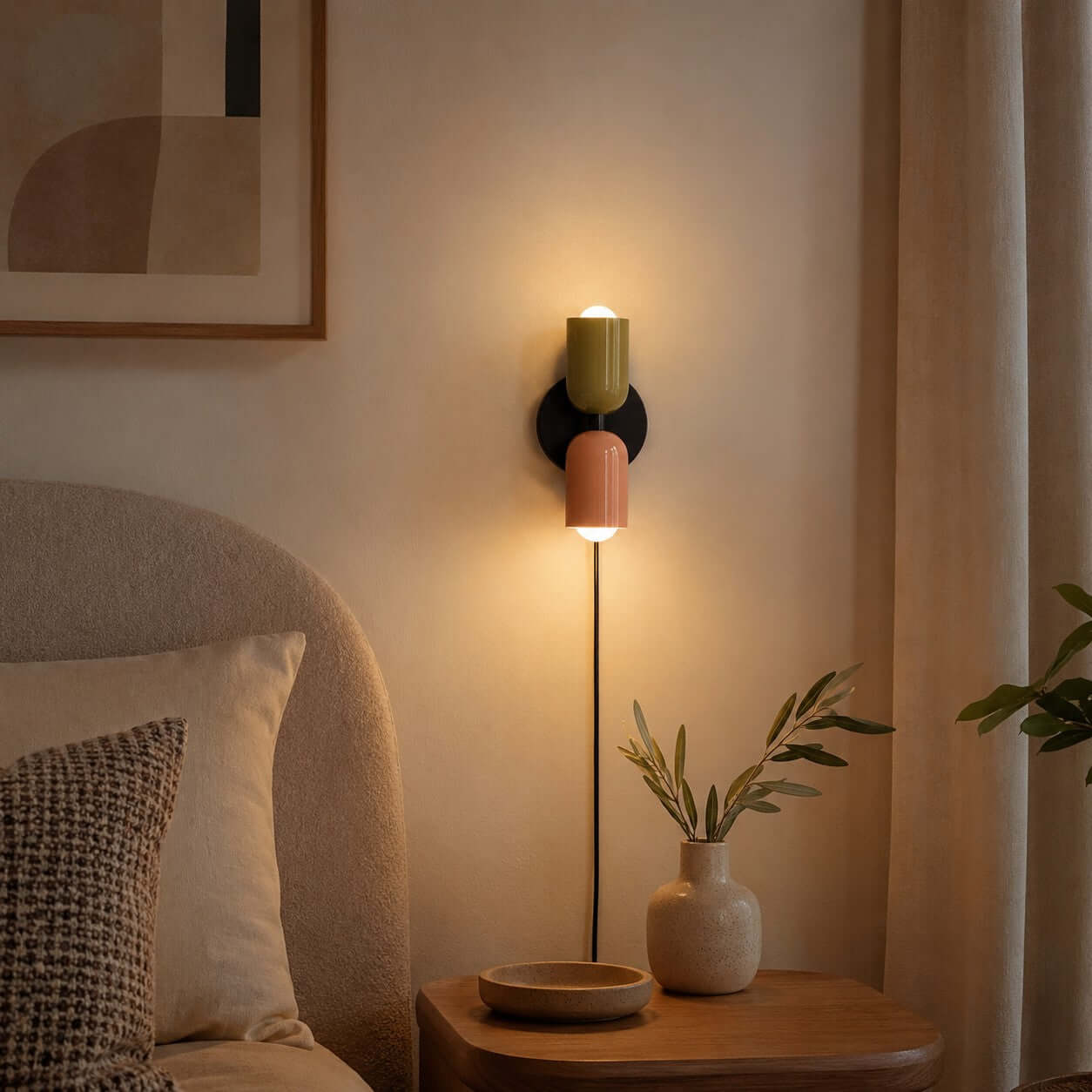 Couleur Double-Head Plug-In Wall Lamp – Art Deco No-Wire Sconce