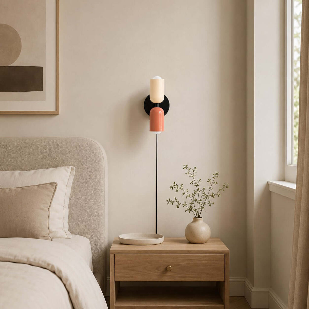 Couleur Double-Head Plug-In Wall Lamp – Art Deco No-Wire Sconce