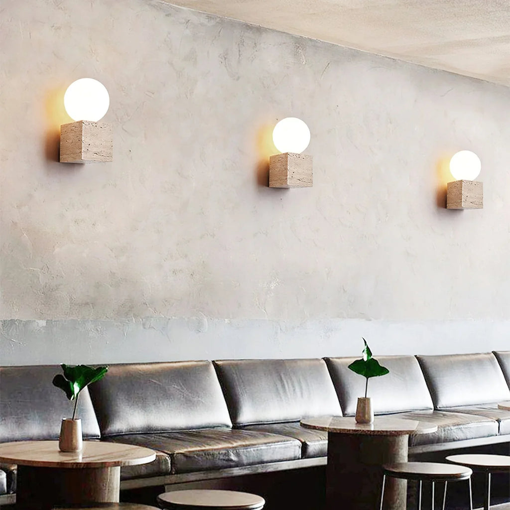 Cube Stone Travertine Wall Lamp