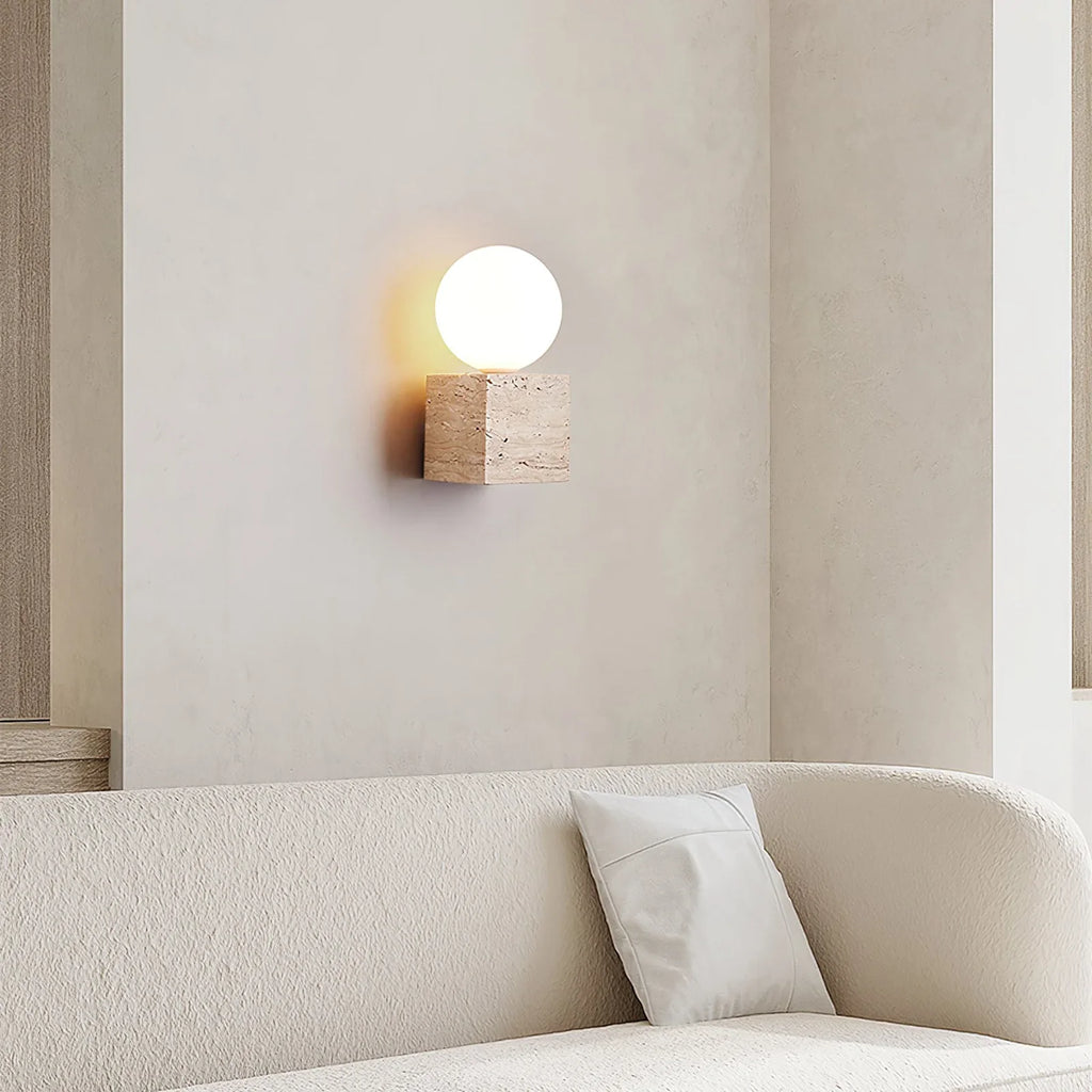 Cube Stone Travertine Wall Lamp