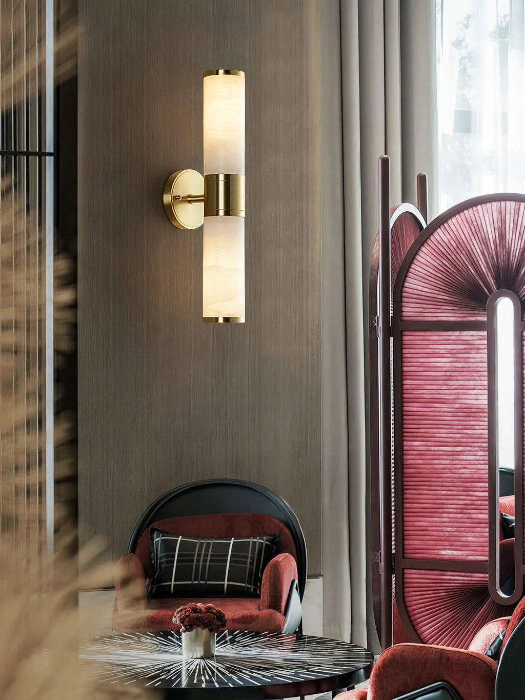 Cylindrical Lampatron Alabaster Wall Lamp