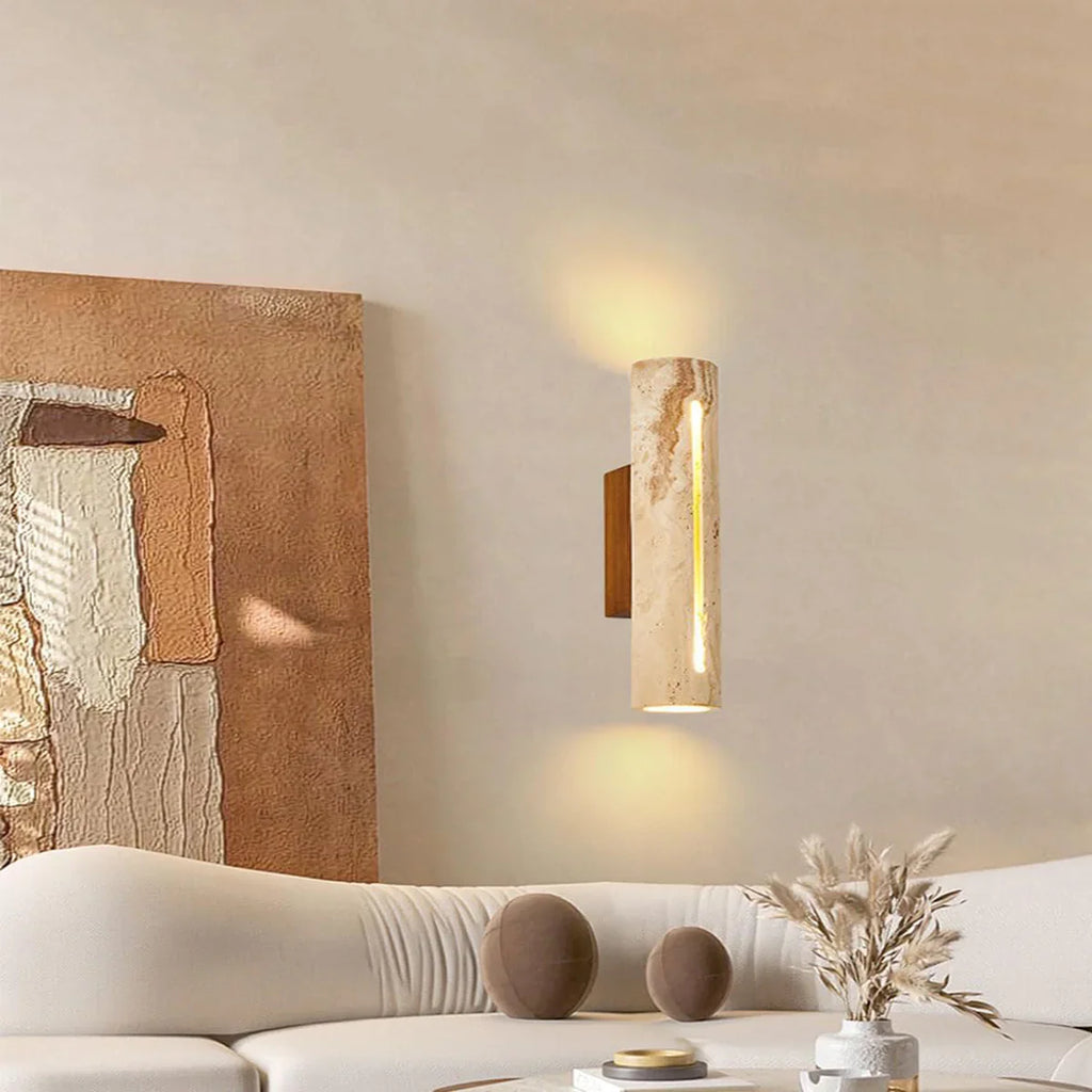 Cylindrical Travertine Wall Lamp