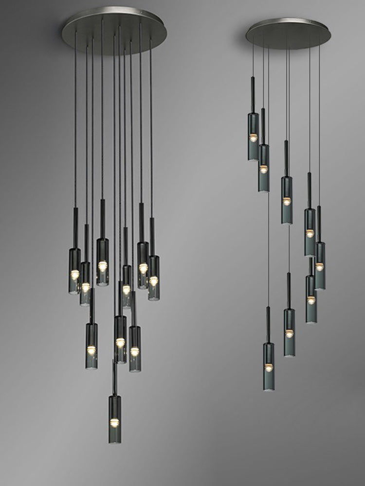 Duplex Smoky Crystal Staircase Pendant Light