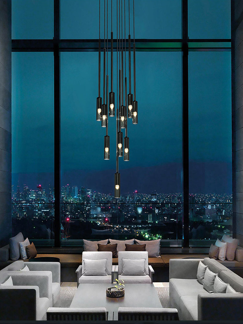 Duplex Smoky Crystal Staircase Pendant Light