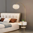 Feather Floor Lamp with Built-In Drawer – White & Gold Luxury Standing Light