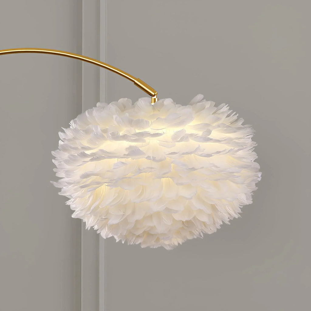 Feather Floor Lamp with Built-In Drawer – White & Gold Luxury Standing Light