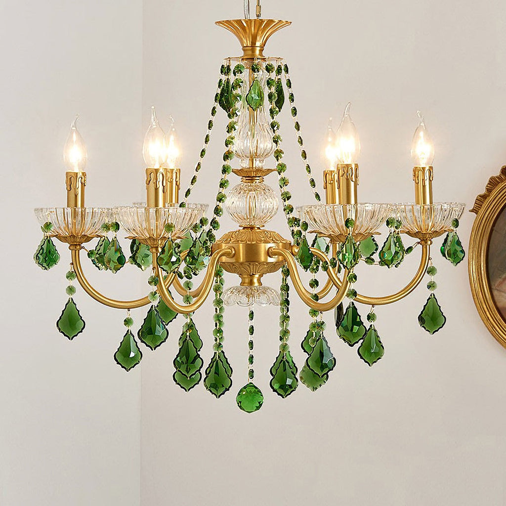 French Retro Green Crystal Pendant Chandelier