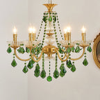 French Retro Green Crystal Pendant Chandelier
