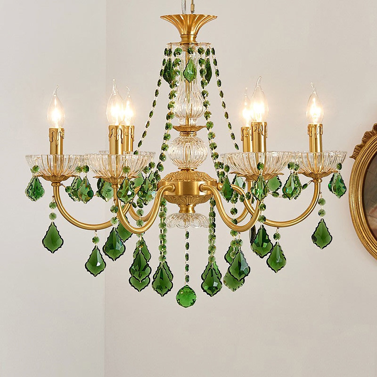 French Retro Green Crystal Pendant Chandelier
