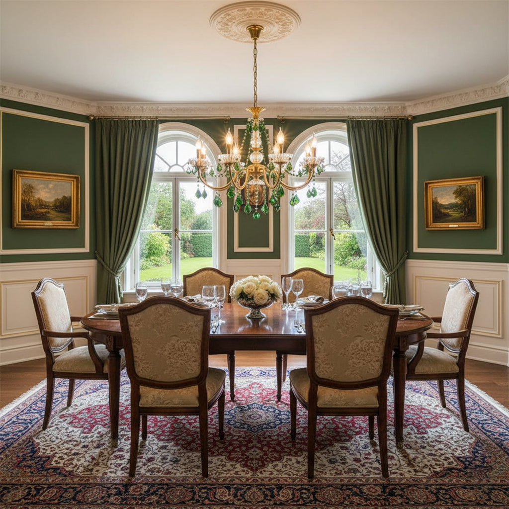 French Retro Green Crystal Pendant Chandelier