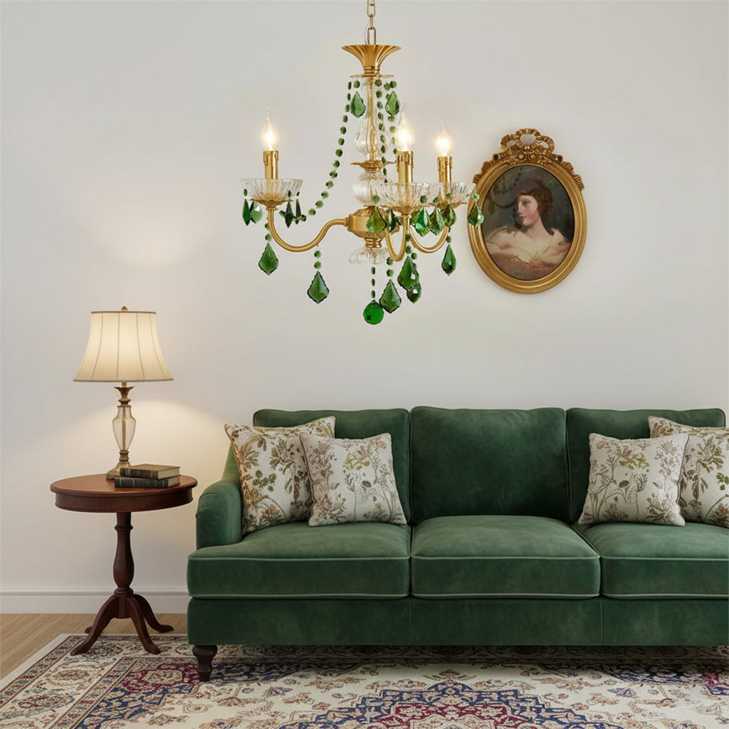 French Retro Green Crystal Pendant Chandelier