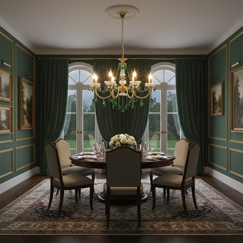 French Retro Green Crystal Pendant Chandelier