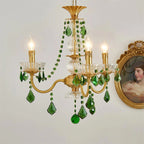 French Retro Green Crystal Pendant Chandelier