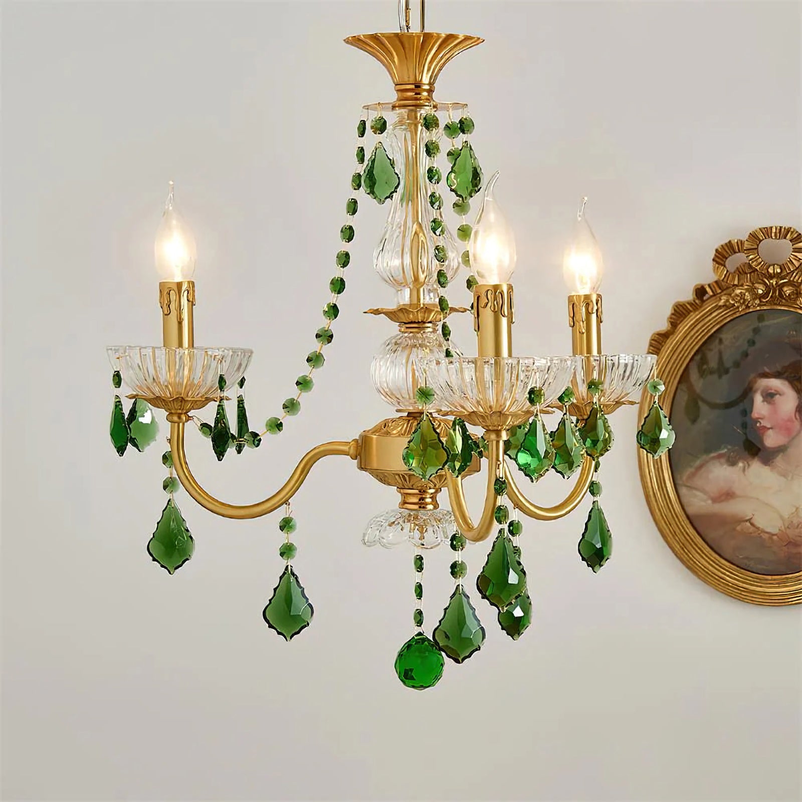 French Retro Green Crystal Pendant Chandelier